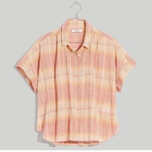 Madewell Hilltop Sunflower Orange Ombre Plaid Button Up Short Sleeve Shirt. XL